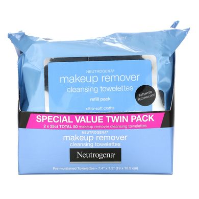 Серветки очищувальні для зняття макіяжу, Makeup Remover Cleansing Towelettes, Neutrogena, 50 попередньо зволожених серветок
