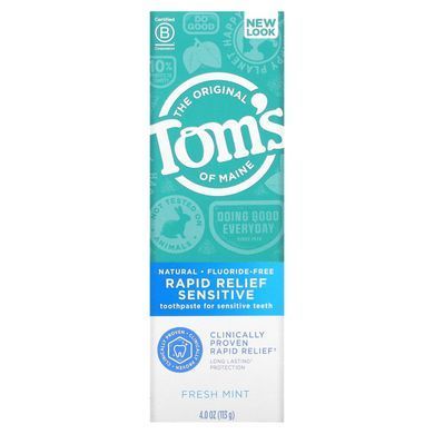 Tom's of Maine, Зубная паста для чувствительных зубов Rapid Relief, без фтора, со свежей мятой, 113 г (4 унции) купить в Киеве и Украине