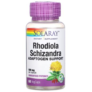 Екстракти родіоли і лимонника Solaray (Rhodiola & Schizandra Extracts) 500 мг 60 капсул