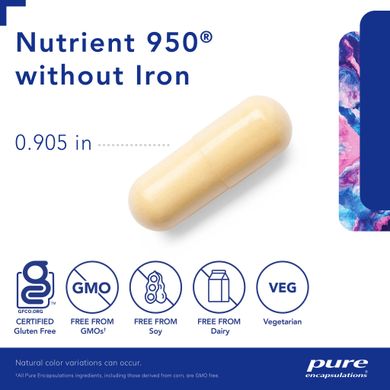 Мультивітаміни та мінерали без заліза Pure Encapsulations (Nutrient 950 w/o Iron) 180 капсул