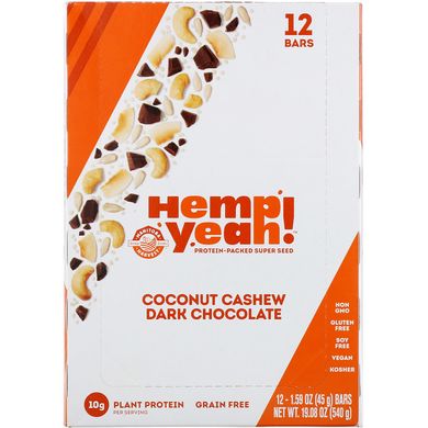Протеиновые батончики Super Seed, кокосовый орех кешью, темный шоколад, Manitoba Harvest, 12 батончиков, 45 г каждый купить в Киеве и Украине