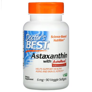 Астаксантин, Astaxanthin With AstaPure, Doctor's Best, 6 мг, 90 вегетаріанських таблеток