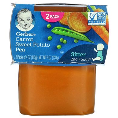 Gerber, Морква, солодка картопля, горох, няня, 2 упаковки, по 4 унції (113 г) кожна