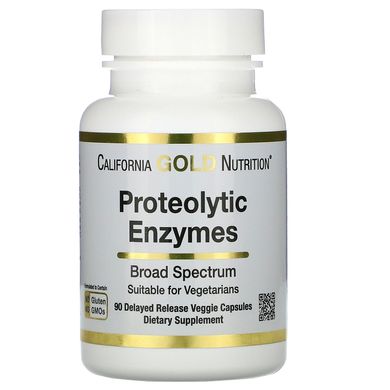 Протеолітичні ферменти California Gold Nutrition (Proteolytic Enzymes Broad Spectrum) 90 вегетаріанських капсул