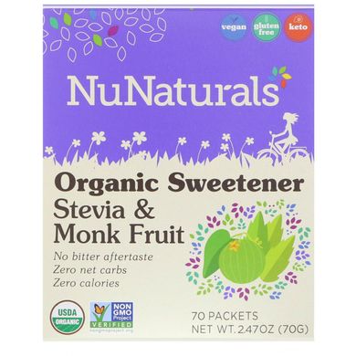 Подсластитель стевия + архат органик NuNaturals (Sweetener) 70 пакетов купить в Киеве и Украине