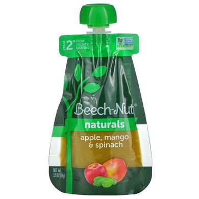 Beech-Nut, Naturals, Stage 2, яблуко, манго та шпинат, 6 пакетиків по 3,5 унції (99 г) кожен