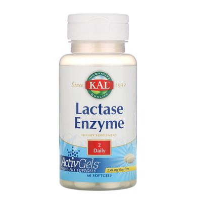 Фермент лактази, Lactase Enzyme, KAL, 250 мг, 60 мягких капсул купить в Киеве и Украине