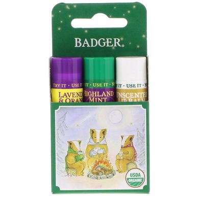 Подарунковий набір бальзамів для губ, зелена коробка, набір з, Badger Company, 3 шт по 0,15 унції (4,2 г)