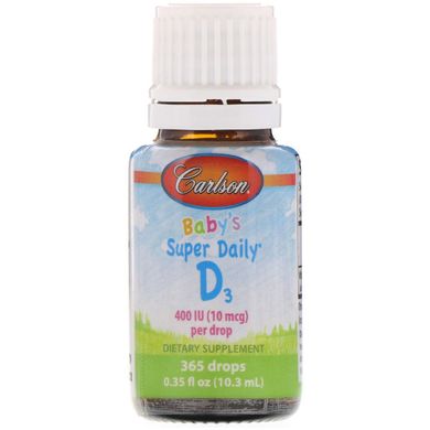Вітамін Д3 для дітей у краплях Carlson Labs (Baby's Super Daily D3 Liquid Drops) 400 МО 103 мл