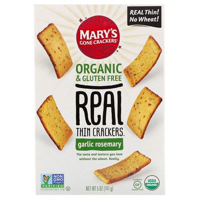 Крекери Real Thin Crackers, часник і розмарин, Mary's Gone Crackers, 141 г