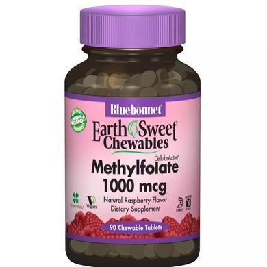 Метилфолат (B9) смак малини Bluebonnet Nutrition (EarthSweet Chewables Cellular Active Methylfolate) 1000 мкг 90 жувальних таблеток
