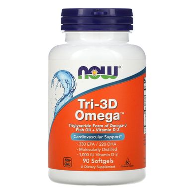 Риб'ячий жир Омега 3 + вітамін Д3 Now Foods (Tri-3D Omega) 90 капсул