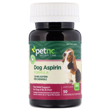 Природний догляд за тваринами, склад з аспірином для собак, все собаки, смак печінки, petnc NATURAL CARE, 120 мг, 50 жувальних пастилок