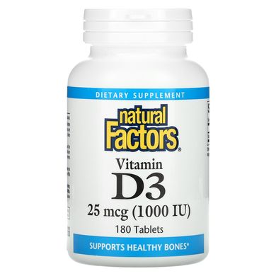 Natural Factors, Вітамін D3, 1000 МО, 180 таблеток