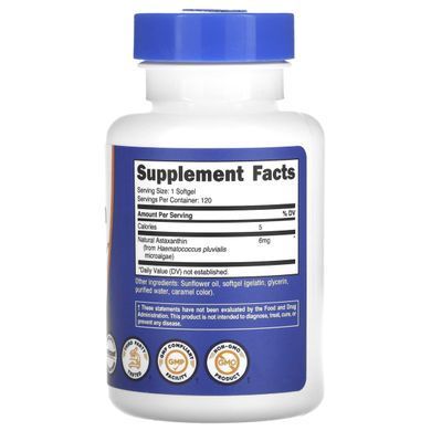 Астаксантин Nutricost (Astaxanthin) 6 мг 120 м'яких капсул