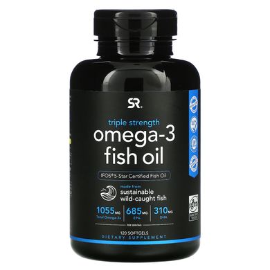 Риб'ячий жир з омега-3 потрійна ефективність Sports Research (Omega-3 Fish Oil Triple Strength) 1250 мг 120 м'яких таблеток