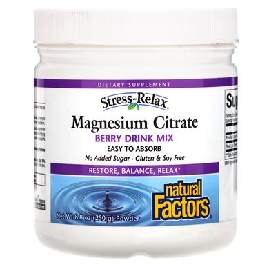 Стрес комплекс магній цитрат ягідний напій Natural Factors (Magnesium Citrate) 250 г