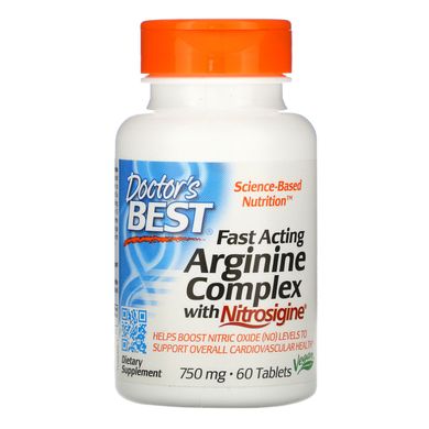 Аргінін з нітросигіном Doctor's Best (Fast Acting Arginine Complex with Nitrosigine) 750 мг 60 таблеток