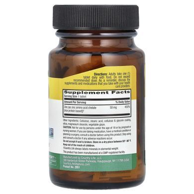 Хелатный цинк Country Life (Chelated Zinc) 50 мг 100 таблеток купить в Киеве и Украине