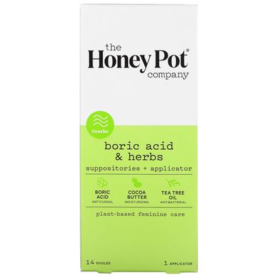Борна кислота і трави, свічки + аплікатор, Boric Acid & Herbs, Suppositories + Applicator, The Honey Pot Company, 14 яйцеклітин, 1 аплікатор