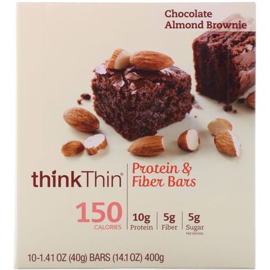 Протеїнові батончики, шоколадно-мигдальне тістечко, ThinkThin, 10 батончиків, 1,41 унції (40 г) кожен