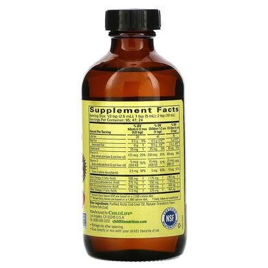 Жир печінки тріски ChildLife (Cod Liver Oil) 1225 мг 237 мл з полуничним смаком