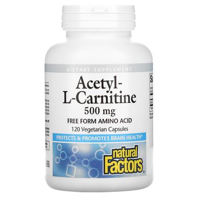 Natural Factors, ацетил L-карнітин, 500 мг, 120 вегетаріанських капсул