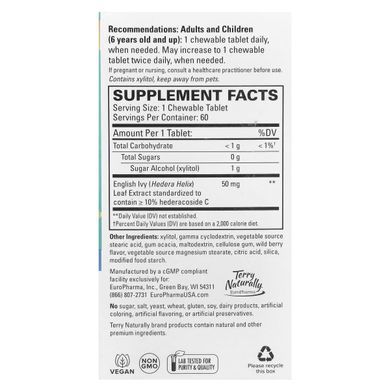 Terry Naturally, Bronchial Clear&trade;, Ivy Leaf Extract, 60 Chewable Tablets купить в Киеве и Украине
