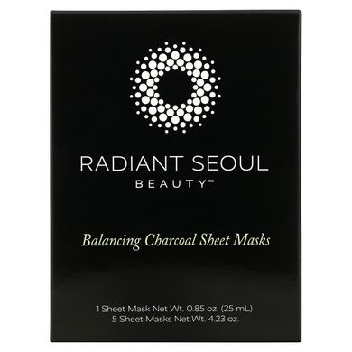 Балансуючі вугільні листові маски, Radiant Seoul, 5 листових масок, 0,85 унції (25 мл) кожна