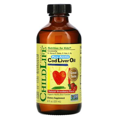 Жир печінки тріски ChildLife (Cod Liver Oil) 1225 мг 237 мл з полуничним смаком