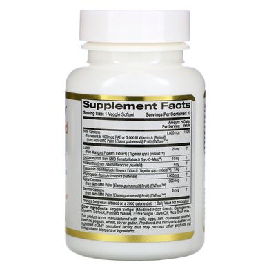 Вітаміни для здоров'я очей та серця California Gold Nutrition (AstaCarotenoid Complex) 30 м'яких таблеток