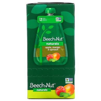 Beech-Nut, Naturals, Stage 2, яблуко, манго та шпинат, 6 пакетиків по 3,5 унції (99 г) кожен