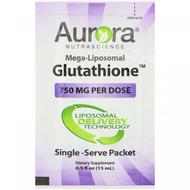 Мега-липосомальный глутатион Aurora Nutrascience (Mega-Liposomal Glutathione) 750 мг 32 жидких саше по 15 мл купить в Киеве и Украине