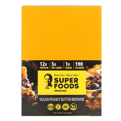 Протеїнові батончики Superfoods, тістечко з арахісовою олією і веганами, Dr. Murray's, 12 батончиків, 2,05 унції (58 г) кожен