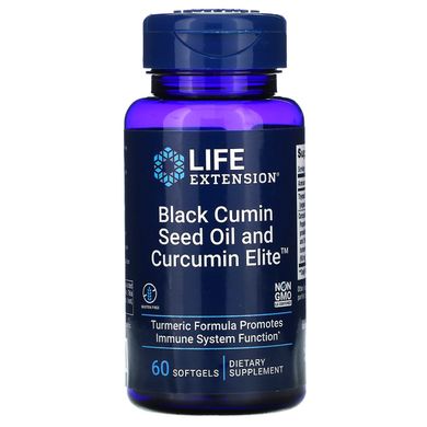 Олія насіння чорного кмину і куркумін елітний екстракт куркуми, Black Cumin Seed Oil and Curcumin Elite Turmeric Extract, Life Extension, 60 м'яких капсул