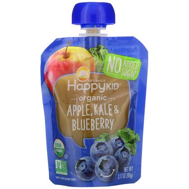 Детское пюре с яблоками капустой и голубикой органик Happy Family Organics (Inc. Twist) 4 пакета по 90 г купить в Киеве и Украине