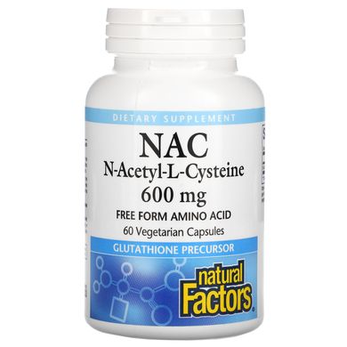 NAC, N-ацетил-L-цистеїн, Natural Factors, 600 мг, 60 вегетаріанських капсул