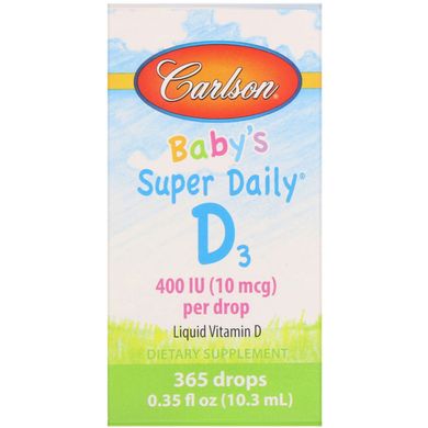 Витамин Д3 для детей в каплях Carlson Labs (Baby's Super Daily D3 Liquid Drops) 400 МЕ 103 мл купить в Киеве и Украине