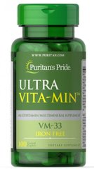 Мультивитамины без содержания железа VM-33 Ultra Vita-Min ™, Ultra Vita-Min™ Iron Free Multivitamins VM-33, Puritan's Pride, 100 таблеток купить в Киеве и Украине