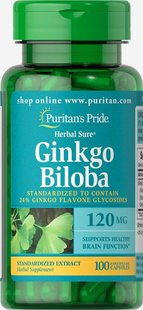 Стандартизированный экстракт гинкго билоба, Ginkgo Biloba Standardized Extract, Puritan's Pride, 120 мг, 100 капсул купить в Киеве и Украине