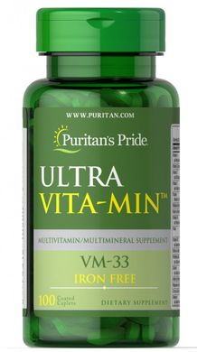 Мультивітаміни без вмісту заліза VM-33 Ultra Vita-Min ™, Ultra Vita-Min ™ Iron Free Multivitamins VM-33, Puritan's Pride, 100 таблеток