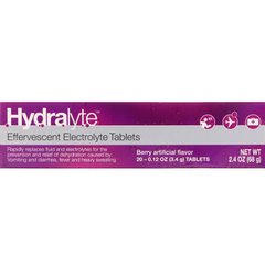 Шипучий електроліт, штучний ягідний ароматизатор, Hydralyte, 20 таблеток, 2,4 унції (68 г)