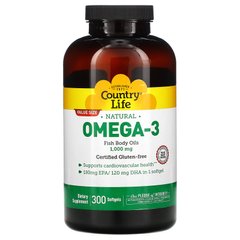 Омега-3, Country Life, 1000 мг, 300 м'яких капсул