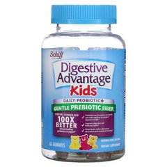Schiff, Digestive Advantage Kids, щоденний пробіотик + м'яке пребіотичне волокно, натуральні фруктові смаки, 65 жувальних цукерок.