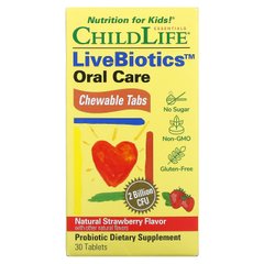 ChildLife, LiveBiotics, догляд за порожниною рота, натуральна полуниця, 2 мільярди КУО, 30 жувальних таблеток