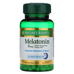Мелатонін, Nature's Bounty, 5 мг, 90 гелевих капсул