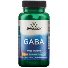 ГАМК - максимальна міцність, GABA - Maximum Strength, Swanson, 750 мг 60 капсул