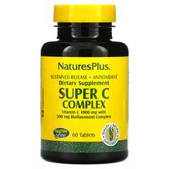 Супер комплекс вітаміну С з біофлавоноїдами, Super C Complex, Nature's Plus 1000 \ 500 мг, 60 таблеток