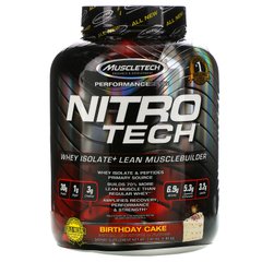 Nitro Tech, сироватковий ізолят + гейнер м'язової маси, святковий торт, Muscletech, 3,97 фунта (1,80 кг)