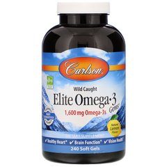Омега-3, смак лимона, Elite Omega-3, Carlson Labs, 1600 мг, 240 капсул